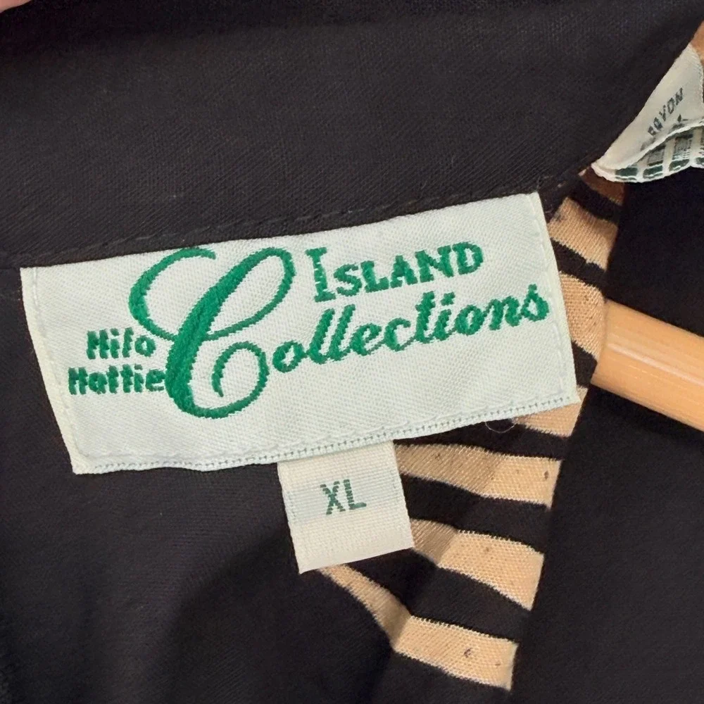 Hilo Hattie Island Collections Palm Leaf Shift Dress Womens XL Black Tan Resort